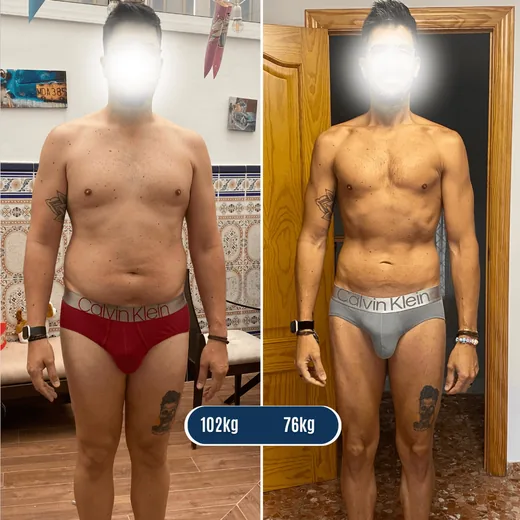 Transformación: 102 kg a 76 kg