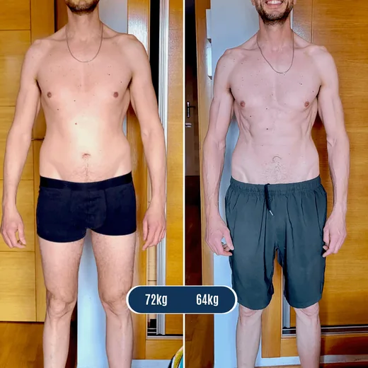 Transformación: 72 kg a 64 kg